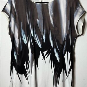 EUC Lafayette 148 NY White/Blk/Brown Abstract Tunic with Sateen Finish Gorgeous